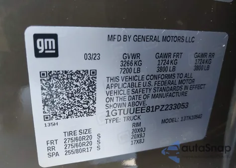 2023 GMC Sierra 1500 4Wd Short Box At4 from USA, damaged, VIN 1GTUUEE81PZ233053